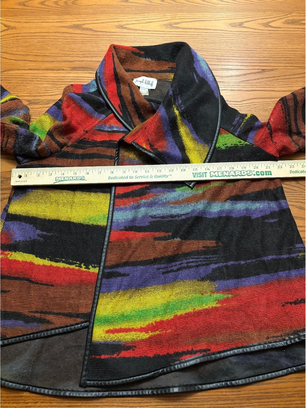 Joseph Ribkoff Abstract Multi-Color Knit Open Front Cardigan Size CAN 12 US 12
